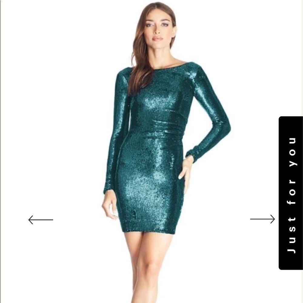 Dress The Population Lolita Mini Dress Sequin Deep Emerald L